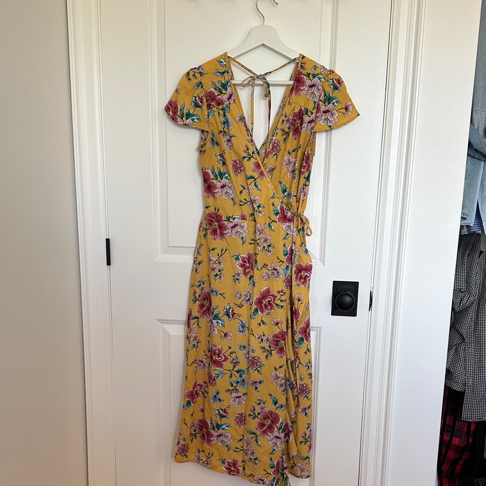 Floral Yellow Wrap Dress